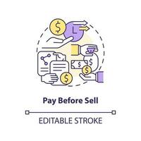 Pay before sell concept icon. Purchase security in cash account. Online investing abstract idea thin line illustration. Isolated outline drawing. Editable stroke vector
