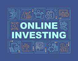 Online investing word concepts dark blue banner. Trading app. Infographics with editable icons on color background. Isolated typography. Vector illustration with text