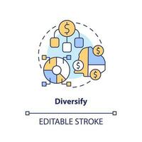 Diversify concept icon. Spread money across funds. Rule of investing abstract idea thin line illustration. Isolated outline drawing. Editable stroke vector