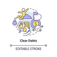 Clear debts concept icon. Avoid using credit money. Investing preparation abstract idea thin line illustration. Isolated outline drawing. Editable stroke vector