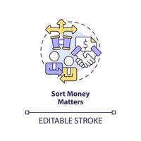 Sort money matters concept icon. Order in financial operations. Investing preparation abstract idea thin line illustration. Isolated outline drawing. Editable stroke vector