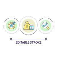 Revenue goal for business loop concept icon. Income growth. Financial analysis and forecast abstract idea thin line illustration. Isolated outline drawing. Editable stroke vector