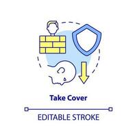 Take cover concept icon. Hide behind barrier. Action outside during nuclear accident abstract idea thin line illustration. Isolated outline drawing. Editable stroke vector