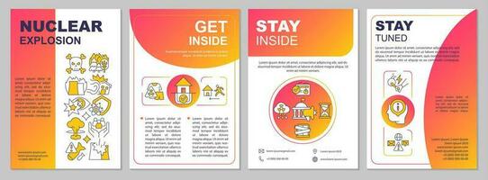 Nuclear explosion red gradient brochure template. Accident danger. Leaflet design with linear icons. 4 vector layouts for presentation, annual reports