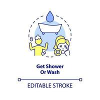 Get shower or wash concept icon. Decontaminate after radiation emergency abstract idea thin line illustration. Isolated outline drawing. Editable stroke vector