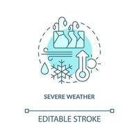 Severe weather impact turquoise concept icon. Farmers challenge face. Crops security abstract idea thin line illustration. Isolated outline drawing. Editable stroke vector