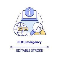 Centros para el Control y la Prevención de Enfermedades emergencia concepto icono. respuesta funcionarios información. camino a permanecer afinado resumen idea Delgado línea ilustración. aislado contorno dibujo. editable carrera vector