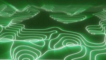 Abstract green looped futuristic hi-tech landscape with mountains and canyons from glowing energy circles and magic lines background video