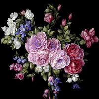 Photo realistic flower arrangement, Flowers bouquet, Multicolor botanical illustration, Digital painted flowers illustration, Textile flowers,