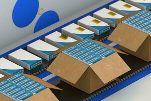 Packaging service and parcels transportation system concept with pharma boxes photo