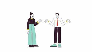 Co workers partnership animation. Animated cartoon colleagues sharing thoughts. Isolated colour flat line 2D characters 4K video footage, white background, alpha channel transparency for web design