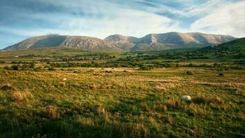 hermosa paisaje paisaje de Valle y montañas en el antecedentes a condado mayonesa, Irlanda foto