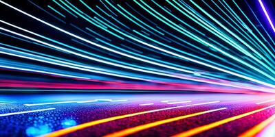 Modern abstract high-speed movement. Dynamic motion light and fast arrows moving on dark background. Futuristic, technology pattern for banner or poster design. photo