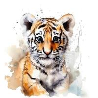 Watercolor tiger cub. photo