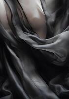 Black transparent background of flowing fabric, in the style of monochrome colors. art photo