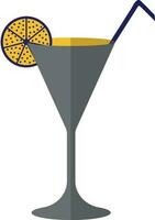 Lemon slice decorated cocktail glass. vector