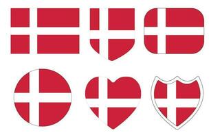 Flag of Denmark in design shape set. Danish Flag set. vector