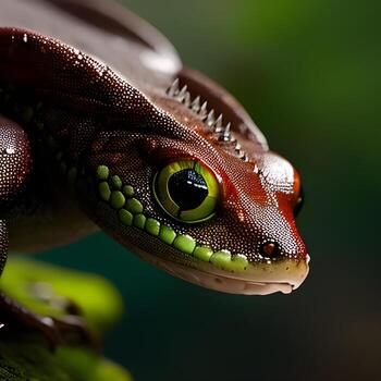 A close up of a lizard, in the jungle, focus, . photo