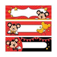 Cute Mouse Doing Various Activities, Horizontal Banner Set vector