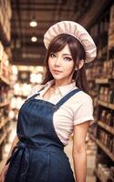 photo of beautiful woman as a shopkeeper at the market,