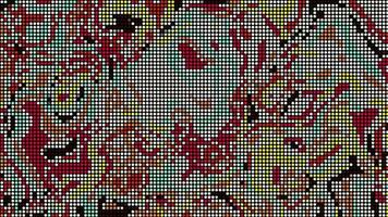 Halftone dots abstract digital technology animated multicolored light on red background. video