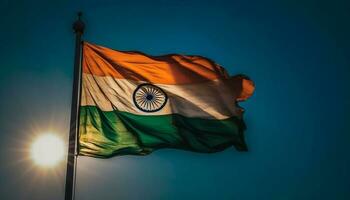 Indian flag waving with pride in sunlight generated by AI photo