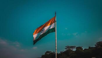 Flagpole waving majestic symbol of patriotism and freedom generated by AI photo