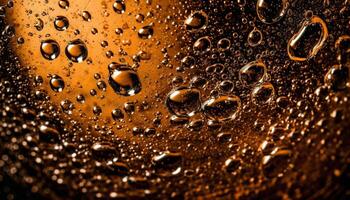 Golden beer bubbles splash on wet glass generated by AI photo