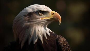 Majestic bird of prey perching on branch generated by AI photo