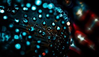 mojado Rocío gotas en hoja, reflejando azul naturaleza generado por ai foto