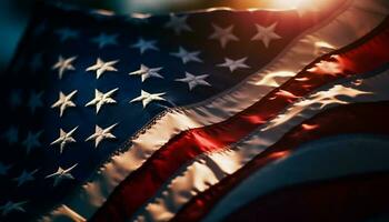 patriótico celebracion con americano bandera en primer plano generado por ai foto
