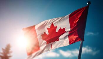 Maple leaf waving in patriotic Canadian pride generated by AI photo