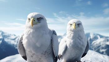 Gryphons perched atop snowcapped mountains their regal presence commanding respect photo