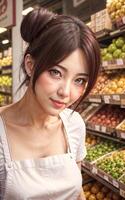 photo of beautiful woman as a shopkeeper at the market,