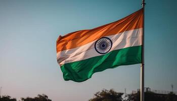 Waving flagpole symbolizes national pride and freedom generated by AI photo