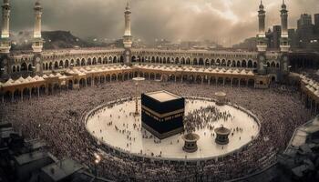 Spiritual minaret symbolizes ancient Arabic culture at dusk generated by AI photo