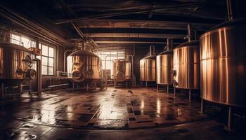 Shiny steel barrels store liquid in winery cellar generated by AI photo