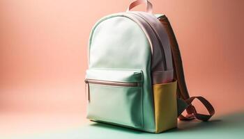 Luxury leather backpack carries student summer book generated by AI photo