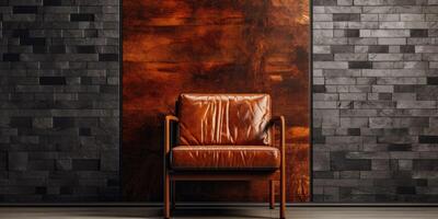 Leather Armchair Minimalist Interior Modern Elegance Poster Mockup Printspace , photo