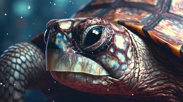 A captivating closeup shot of a turtle captured using the technique of focus stacking ensuring every detail of its intricate shell is sharp and clear perfect for a tranquil home aesthetic photo