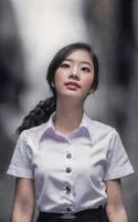beautiful asian Thai college woman wearing university outfit, generative AI photo