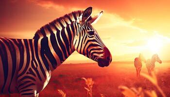 Zebras grazing on the plains their striped patterns creating a striking visual impact photo