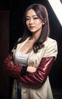 photo of beautiful asian woman in jacket,