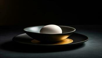 Boiled egg in bowl, symbol of protein generated by AI photo