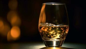 Luxury whiskey bar, gold snifter, dark night generated by AI photo