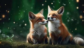 Foxes using their cunning and wit to outsmart mischievous forest spirits and unravel their tricks photo