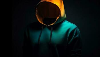 Hooded thief lurking in the dark night generated by AI photo