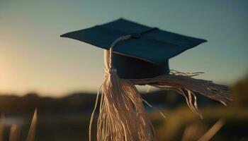 Graduation success tassel, cap, diploma, achievement, celebration generated by AI photo