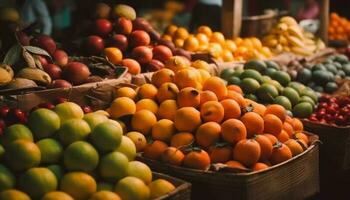 Abundance of fresh, ripe, juicy fruit varieties generated by AI photo