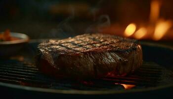 Grilled beef steak on hot coal grill generated by AI photo